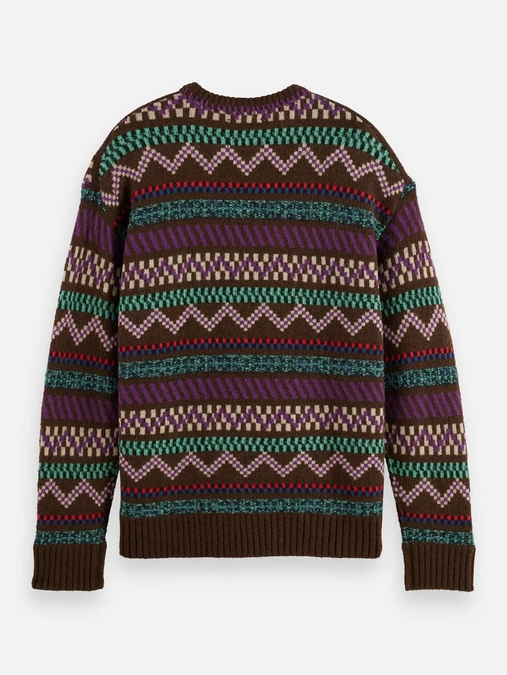 Scotch & Soda Fair Isle Jacquard Crewneck Sweater Brown Multi Mohair Blend L NWT